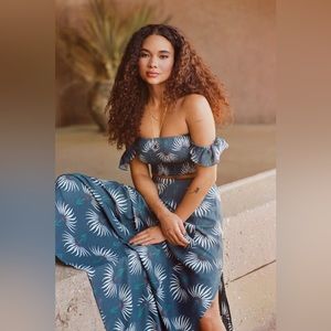 Trancoso Dusty Blue Floral Print Two-Piece Maxi Dress
